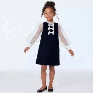 Janie And Jack Baby Girl Velvet Bow Dress NEW Size 8  Navy Blue Good Cond